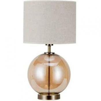 FABRILAMP Sobremesa Cristal Iroko E27 ámbar Cuero Beis