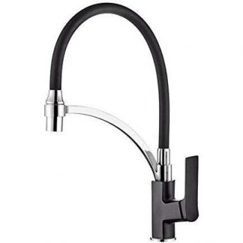 Ibergrif M14004B-2 Praga, Mezclador de Fregadero con Ducha Extraíble, Grifo de Cocina con Caño Flexible Negro