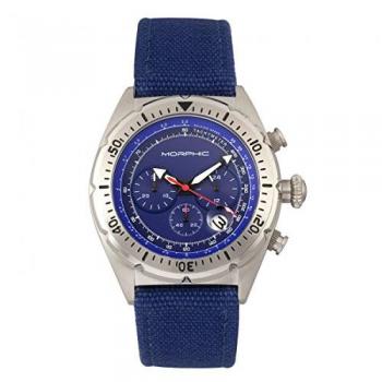 Morphic M53 Series Blue Leather-Band Chronograph Watch with Date