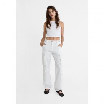 Stradivarius Adjustable Waist Cargo Trousers White
