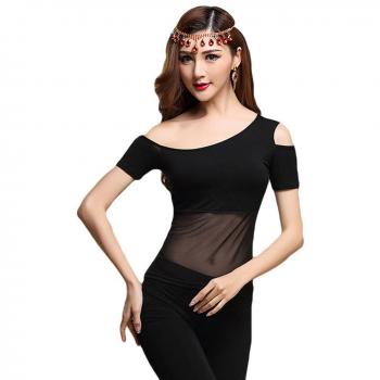 YiJee Mujer Belly Dance Tops Camiseta Off Shoulder Danza del Vientre Costume Negro 1 L