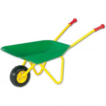 Carretilla de Metal Verde y Amarillo para Actividades al Aire Libre