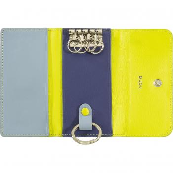 Llavero pequeño de piel Dudu con 5 ganchos y funda de cuero coloreada, diseño minimalista con botón