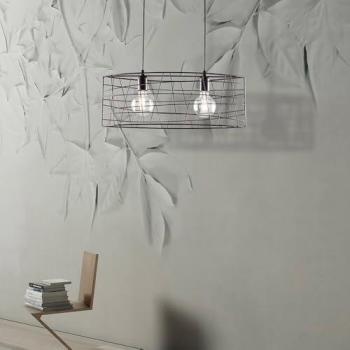 Araña de suspensión industrial Be Light en hierro cobre negro con dos luces, dimensiones 61x h25 cm