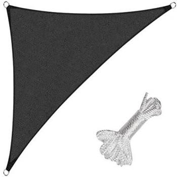 Sekey Toldo Vela de Sombra 5x5x7m Triangular HDPE Prueba de Viento, Transpirable, Protección Rayos UV, para Terraza Patio Exteriores Jardín, con Ojales y Cuerdas de Fijación, Antracita