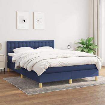 Cama box spring de muelles con colchón azul 140x200 cm en tela vidaXL