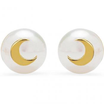 Pendientes de Plata de Ley 925 con Perla Blanca y baño de oro amarillo de 18K - Luna Kids And Baby Luxenter