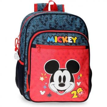 Mochila Escolar Disney Mickey Get Moving 38cm Adaptab con Bolsillo Frontal, Fabricada en Poliéster, Multicolor