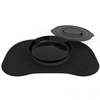 Twistshake Click-Mat 38 x 25 cm Mantel Individual Placa de Alimentación para Mesa + Plato Sellado con Tapa Alimentación para Bebés, Vajilla, Sin BPA, 6+ Meses, Negro Pastel