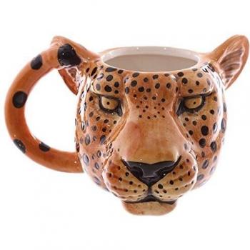 Puckator MUG224-Taza de cerámica, diseño de cabeza de leopardo, color naranja, negro y amarillo