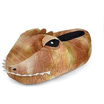 Plush 3D Dinosaur Head Slippers for Kids - Brown - Medium Size