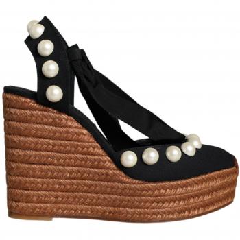 Dolce & Gabbana Black Pearl Wedge Heels Sandals Shoes - EU39/US9