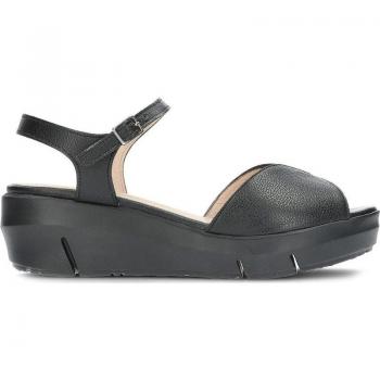 Sandalia de Mujer Wonders D8272 Negra de Piel con Hebillas Ajustables