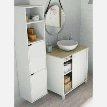 Mueble de Baño Sella 81cm Blanco y Roble Cambrian, 2 Puertas Correderas Sin Lavabo