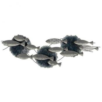 Decoración de Pared Peces de Hierro Azul Plateado 127,6 x 6,4 x 42,5 cm