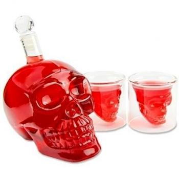 BlueFox - Botella (cristal, incluye 2 vasos, 70 ml), diseño de calavera, 550 ml, 550 ml