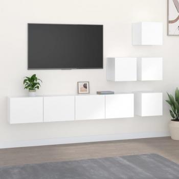 Mueble de Pared para TV Blanco en Madera Contrachapada