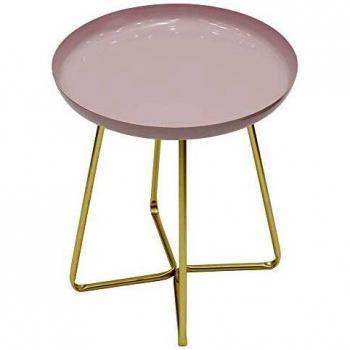 Mesa Auxiliar Rosa Metalizada D.40 Cm con Tapa Brillante