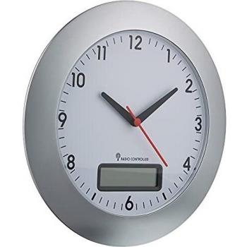 Reloj de Pared Radiocontrolado TFA 98.1092 con Calendario y Fecha, Diámetro 30 cm, Color Plata