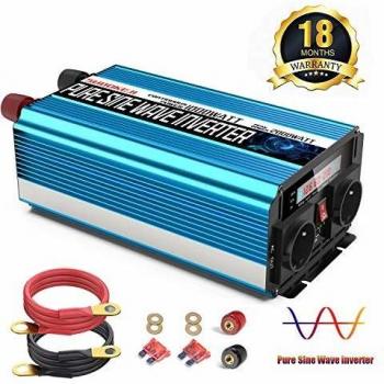 SUDOKEJI 1000W Inversor de Corriente Onda Sinusoidal Pura Convertidor 12v 220v con Pantalla LCD para Coche Acampar RV