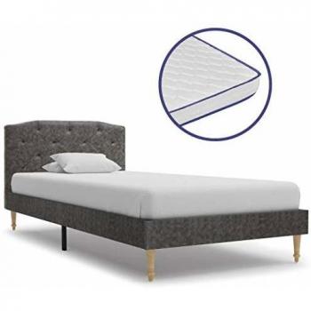 vidaXL Cama con Colchón Viscoelástico de Tela Gris Oscura 90x200cm Tapizada Mobiliario Somieres Diseño Discreto Elegante Estructura Robusta Duradera