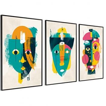 Cuadros decorativos modernos DekoArte CARAS PICASSO 50x70 cm x3 piezas con marco negro incluido