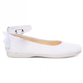 Bailarinas de niña de lino con pulsera y lazo trasero de organza - Talla 33 Color Blanco