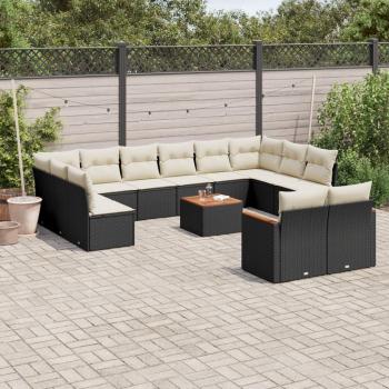 vidaXL 13-Piece Black Poly Rattan Garden Sofa Set with Cushions