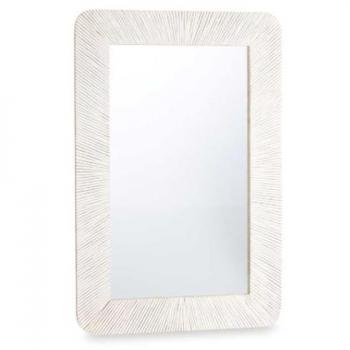 Espejo de pared Blanco Marrón Madera de mango Rayas 90 x 60 x 2 cm