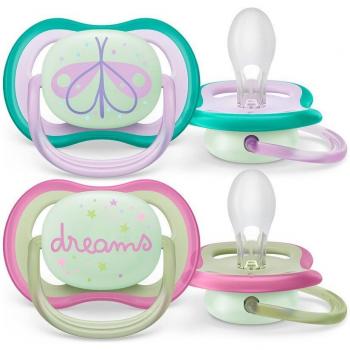 Philips Avent Ultra Air Nighttime Pacifier for Girls 0-6 Months, 2 Pack