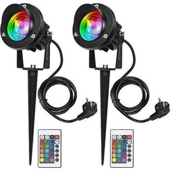 LEDMO 2PCS Foco Proyector Exterior RGB 10W ,Lámpara de Césped con Espica Impermeable IP65 Focos de Jardín con Pincho Para Jardín Aire Libre Césped Patio Decoración