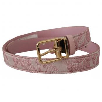 Dolce & Gabbana Pink Jacquard Embroidered Gold Tone Metal Buckle Belt - 75 cm / 30 Inches