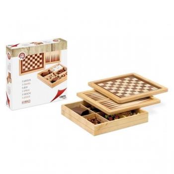 Tablero Ajedrez-Damas-Backgammon Marqueteria. 31x31cm. Madera natural