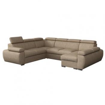 Sofá Rinconero Columbus 214 con Función de Descanso y Caja de Ropa de Cama, 325x260x85cm, Color Marrón Claro