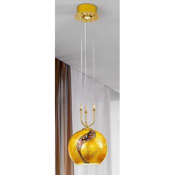 Lámpara Colgante de Diseño Kolarz LUNA - Cúpula de Vidrio en Oro Pulido con Patrón Kiss Gold, 2x E27 y GU10