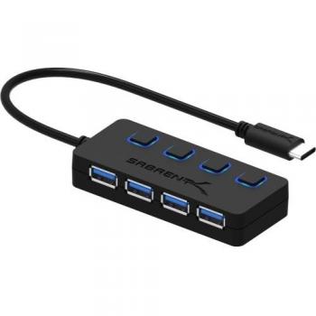 Sabrent USB Type C to 4-Port USB 3.0 Hub with Individual Power Switches and LEDs