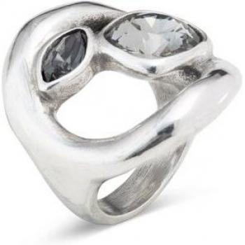 UNOde50 Silver-Plated Multicolor Faceted Crystal Ring - Size 18