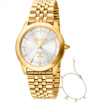 Reloj de pulsera Just Cavalli SET Glam Creazione - JC1L211M0065, correa color Oro amarillo, Dial Metal Gris plata, Mujer