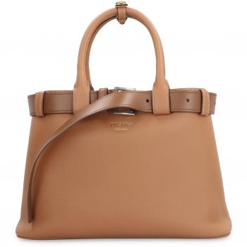 Prada Women's Brown Leather Small Buckle Handbag - Saddle Brown, One Size