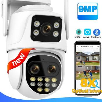 Cámara IP WiFi Exterior 9MP con Zoom Óptico 8x, Triple Lente, Doble Pantalla, Visión Nocturna y Seguimiento Automático