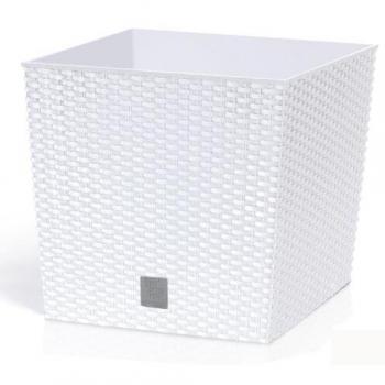 Maceta Rato Baja 4 Litros con Cubilete para Plantar Color Blanco 17x17x17 cm