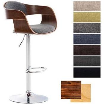 Taburete de Bar Kingston Tapizado en Tela Natural/Gris Claro, Altura Ajustable, Estructura Metálica Robusta y Giratorio 360°
