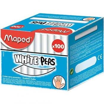 Maped - Tizas Blancas - Tizas para Aceras - 100 Tizas para Pizarras - Fabricadas con Carbonato de Calcio - Fórmula Libre de Polvo - Mejor Visibilidad y Legibilidad