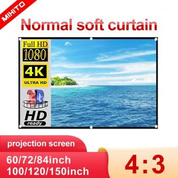 Pantalla de Proyector 4:3 HD Plegable y Portátil de 120 Pulgadas, Antiarrugas, Ideal para Casa, Oficina y Aula