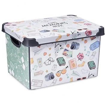 Caja de Almacenamiento Multiuso Kipit 22L con Asa, Plástico Decorado, Ideal para Hogar y Manualidades (39.5 x 29.5 x 23.5 cm)
