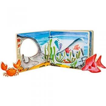 Libro de madera interactivo Mundo Submarino para niños, con cangrejo y pez, a partir de 12 meses
