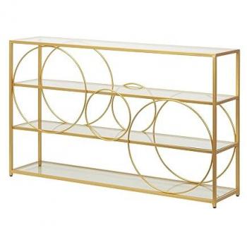 Consola Decorativa de Metal Dorado con Cristales, 130x30x80 cm
