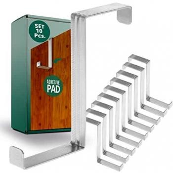 4smile Gancho Puerta - [juego de 10, acero inoxidable] - Ganchos Puerta [con almohadillas adhesivas como protección de la superficie] - Perchero Puerta estable – Colgador Puerta Bano reversible