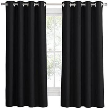 PONY DANCE Cortinas Opacas Cortas Negro Telas Termicas Aislantes Reducción Ruido Protección Privacidad Decoración para Ventanas Paño para Salón, Cine y Oficina, 2 Uds, 132 x 158 cm