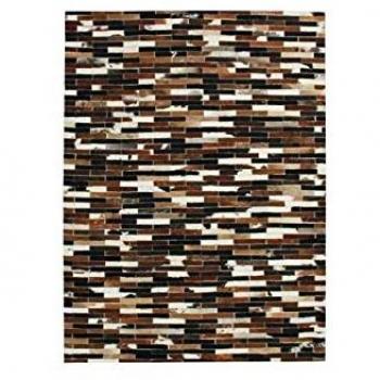 Alfombra de piel reciclada Patchwork 160x230 cm - Motivo líneas - Marrón, blanco y negro